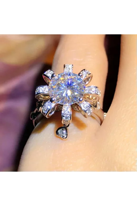 Women 925 Silver Filled Ring Luxury Flower Cubic Zircon Party Delicate Jewelry Sz 6-10-6