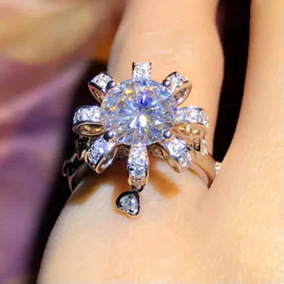 K-KED Women 925 Silver Filled Ring Luxury Flower Cubic Zircon Party Delicate Jewelry Sz 6-10-9