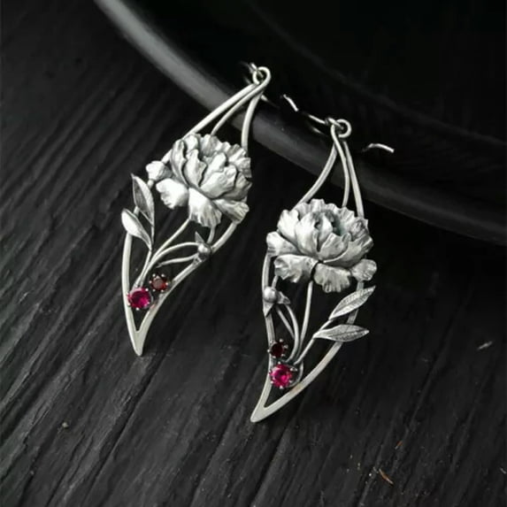 K-KED Women 925 Silver Flower Ear Dangle Cubic Zirconia Drop Earrings Wedding Jewelry-Silver