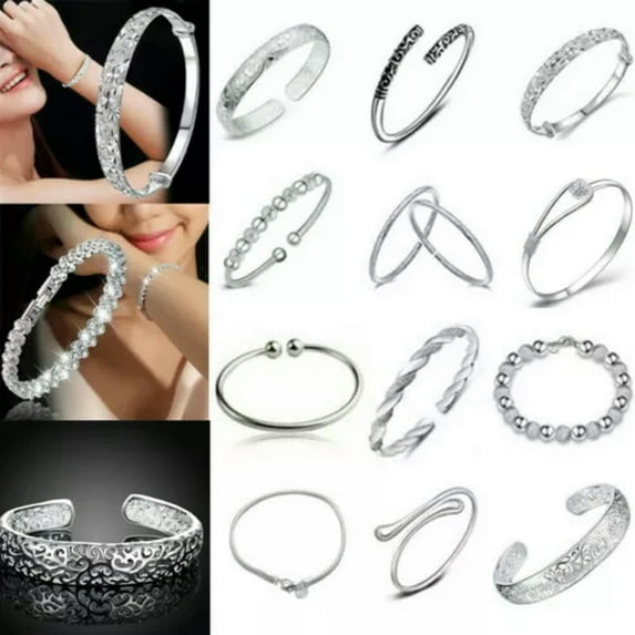 K-KED Women Bracelet Delicate Jewelry 925 Sterling Solid Silver Crystal Cuff Bangle Bracelet./-#6