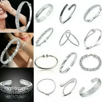 K-KED Women Bangle Bracelet 925 Sterling Solid Silver Crystal Cuff Bracelet Delicate Jewelry US-#8