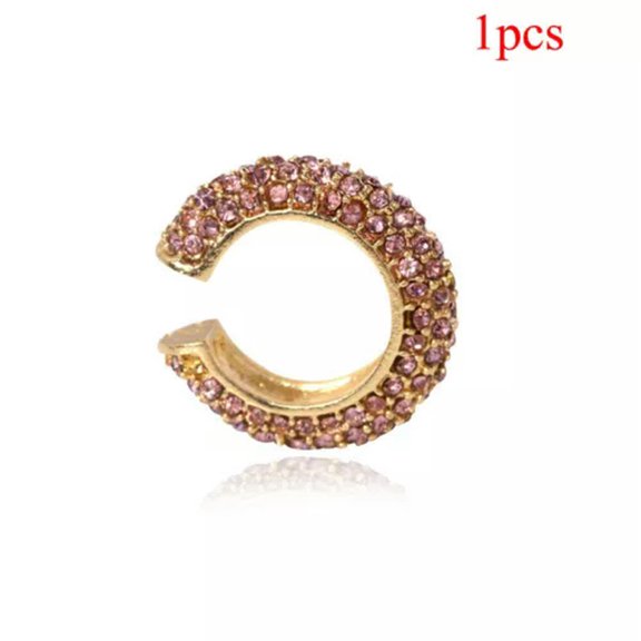 K-KED Women Bohemia Crystal Earrings Ear Cuff C Shaped Rhinestone Clip on Earring ✽ *-pink