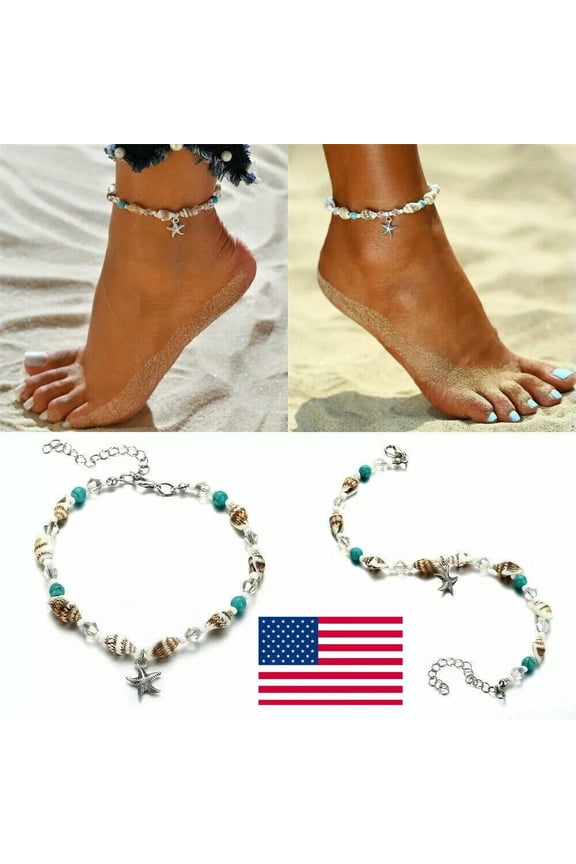 Women Boho Beach Bead Shell Anklet Ankle Bracelet Barefoot Sandal Foot Jewelry.