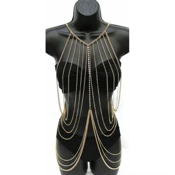 K-KED Women Bra Waist Belly Crossover Body Chain Harness Tassel Necklace Body Jewelry