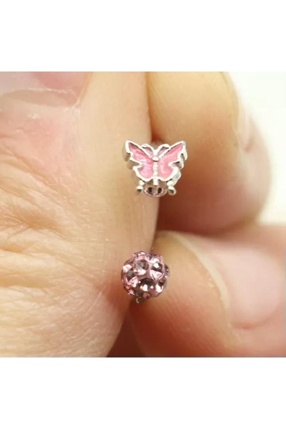 Women C Lip Ring Non-piercing Lip Clips Cuff Piecing Lip Stud Labret Lip Rings-Pink-1.2*10mm