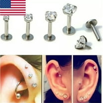 K-KED Woman Cartilage Earring Crystal Round Tragus Lip Ring Ear Stud Body Piercing US-2mm