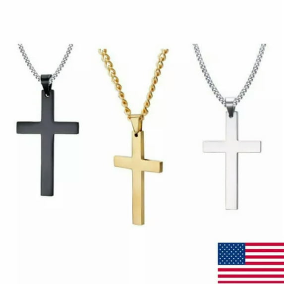 K-KED Women Chain Necklace Black Cross Stainless Steel Pendant Crucifix Jesus Gift US.-Silver