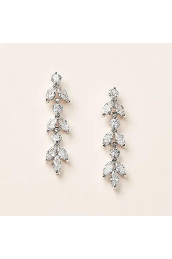 Women Charm 925 Silver Long Drop Earrings Cubic Zirconia Anniversary Jewelry-Silver
