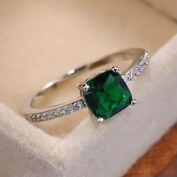 K-KED Women Charm Delicate Jewelry 925 Silver Filled Rings Cubic Zircon Wedding Gift Sz 5-10-9-Green