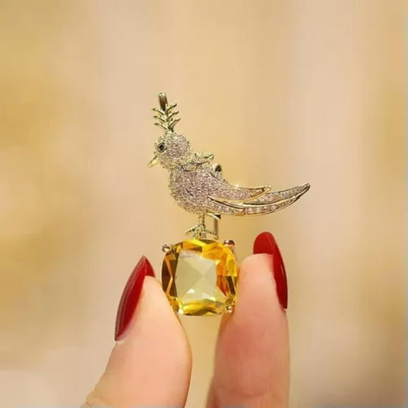 K-KED Women Crystal Cute Bird Brooches for Luxury Creative Personality Animal Brooch-Yellow