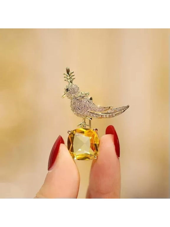 Women Crystal Cute Bird Brooches for Luxury Creative Personality Animal Brooch-Yellow
