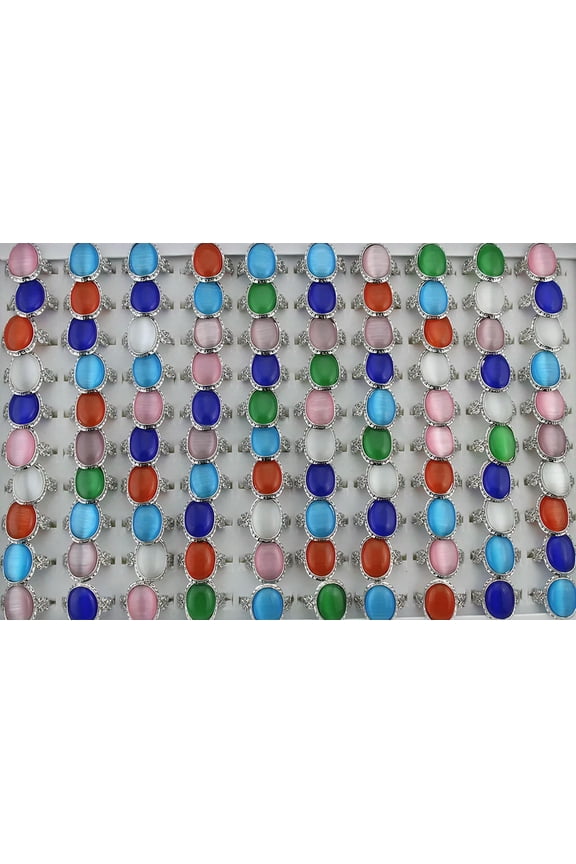 Women Delicate Jewelry Wholesale Mixed Lots 32pcs Oval Cat's-eye Stone Fashion Rings