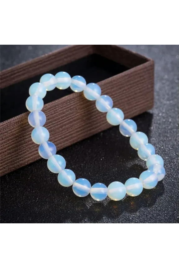 Women Fashion Smooth White Opal MoonStone Bracelet Stretch Elastic Rope Jewelry-8 mm