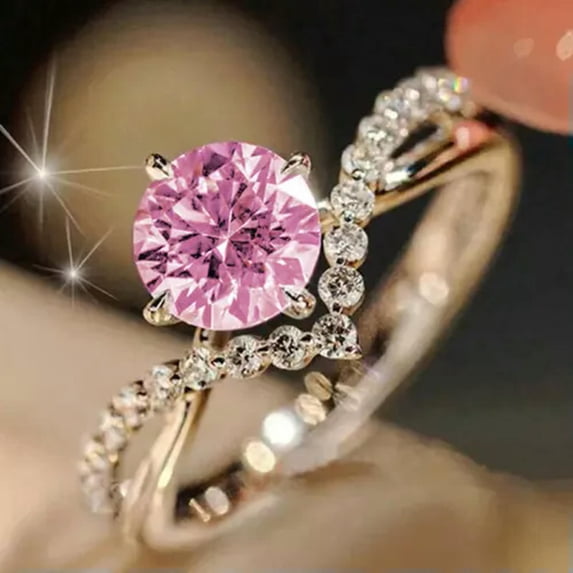 K-KED Women Gorgeous Round Cubic Zircon Ring 925 Silver Filled Wedding Delicate Jewelry Sz 5-12-12-Pink
