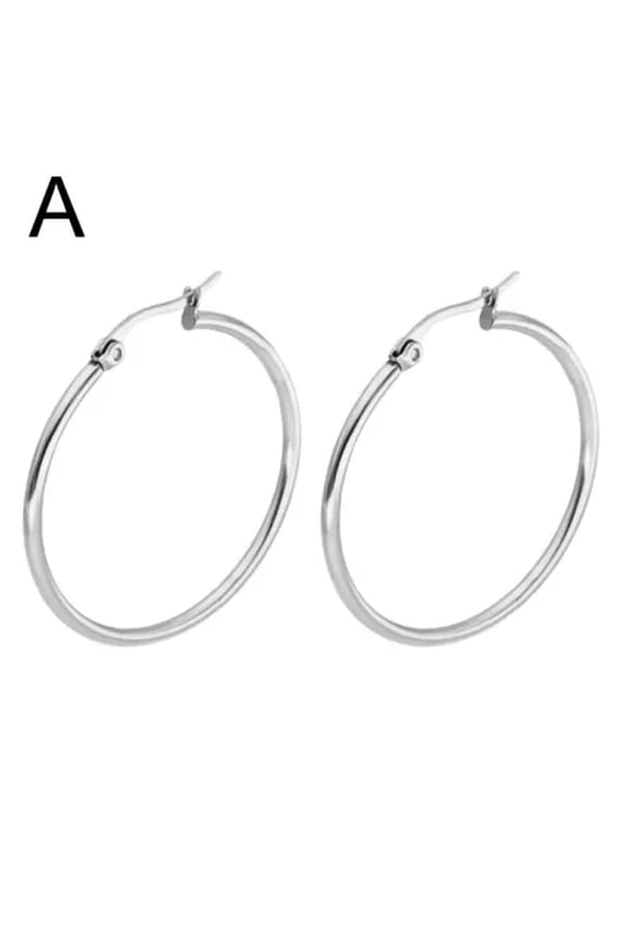 Women Ladies Simple Large Round Circle Hoop Earrings Titanium steel Delicate Jewelry Gift-Silver 10mm