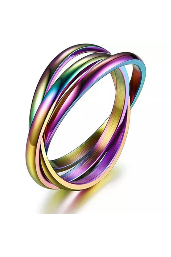 Women Men Anti-anxiety Spinner Fidget Rotating Ring Titanium Steel Finger Rings-10-Multicolor