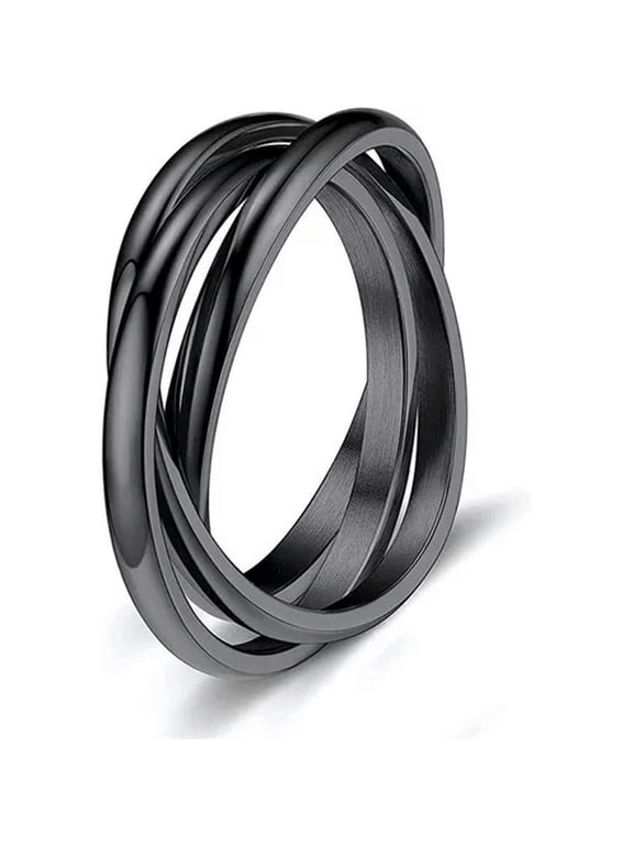 Women Men Anti-anxiety Spinner Fidget Rotating Ring Titanium Steel Finger Rings-7-Black