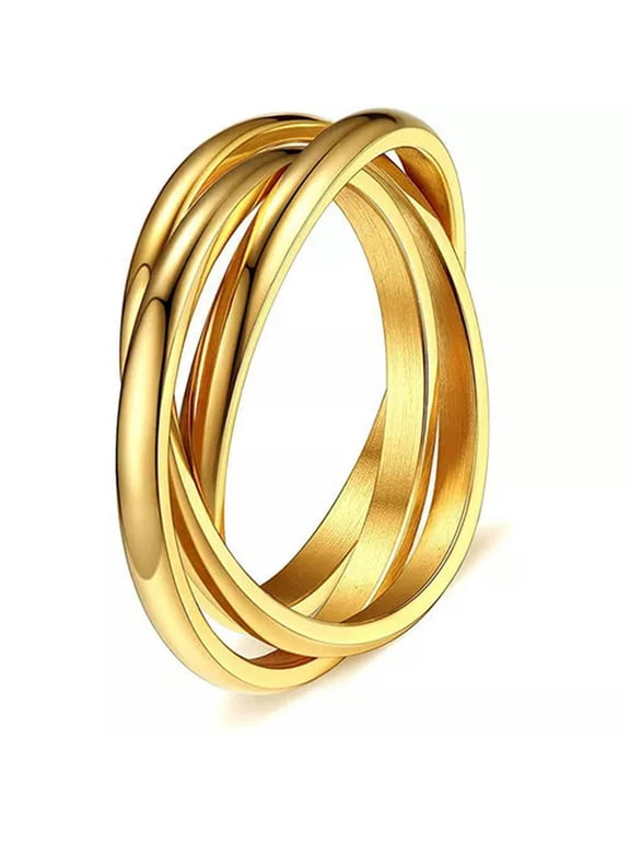 Women Men Anti-anxiety Spinner Fidget Rotating Ring Titanium Steel Finger Rings-7-Gold