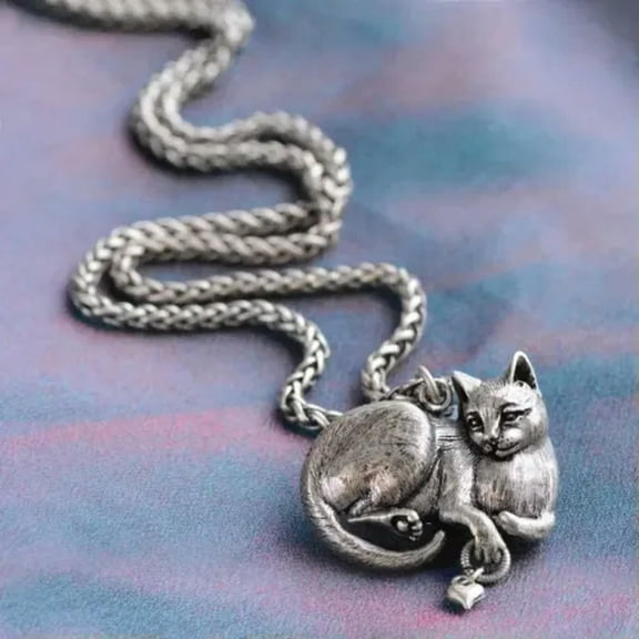 K-KED Women Men Vintage Retro Cat Pendant Necklace Silver Plated Neck Jewelry-Silver