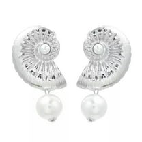 K-KED Women Metal Conch Dangle Earrings Imitation Pearl Ear Studs Summer Jewelry-Silver