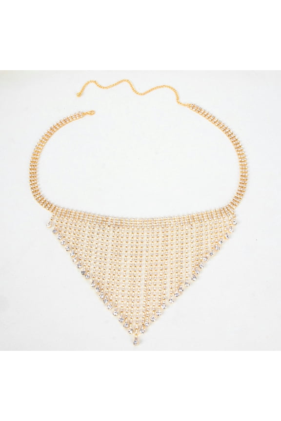 Women Multilayer Rhinestone Waist Chain Hip Hop Tassel Sexy Nightclub Body Chain-Gold