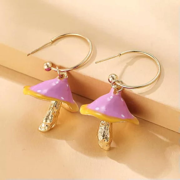 K-KED Women Mushroom Dangle Earrings Piercing Ear Drops Hook Accessories Delicate Jewelry Gift-B