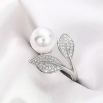 K-KED Women Pearl Cubic Zircon Ring Fashion 925 Silver Filled Party Delicate Jewelry Sz 6-10-10