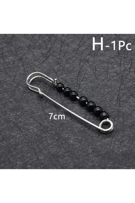 Women Pearl Safety Pin Brooch Sweater Cardigan Clip Breastpin Shawl Jewellery-H - 7CM