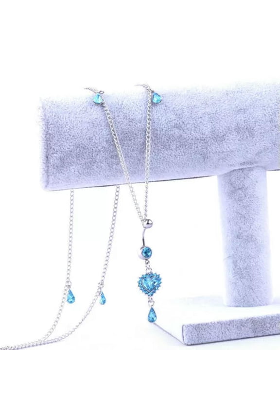 Women Sexy Belly Waist Chain Dangle Delicate Jewelry Navel Ring Pink stone Body Chains-Blue