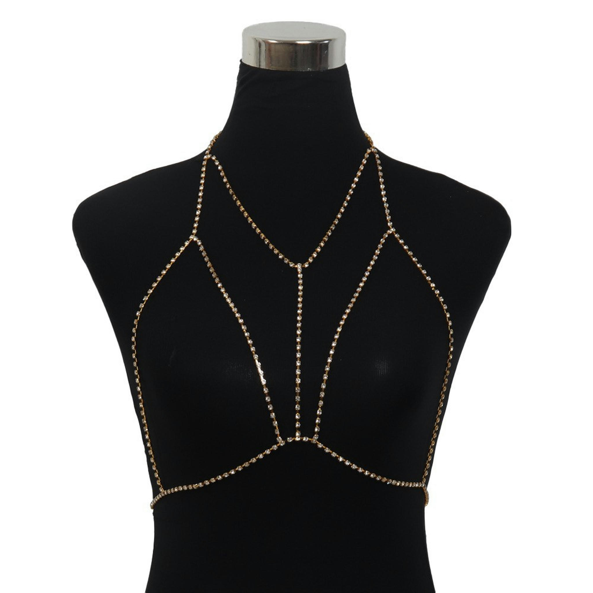 Chest Chain K-KED Women Sexy Chest Chain Multi layered Rhinestone Bohemian Beach ...