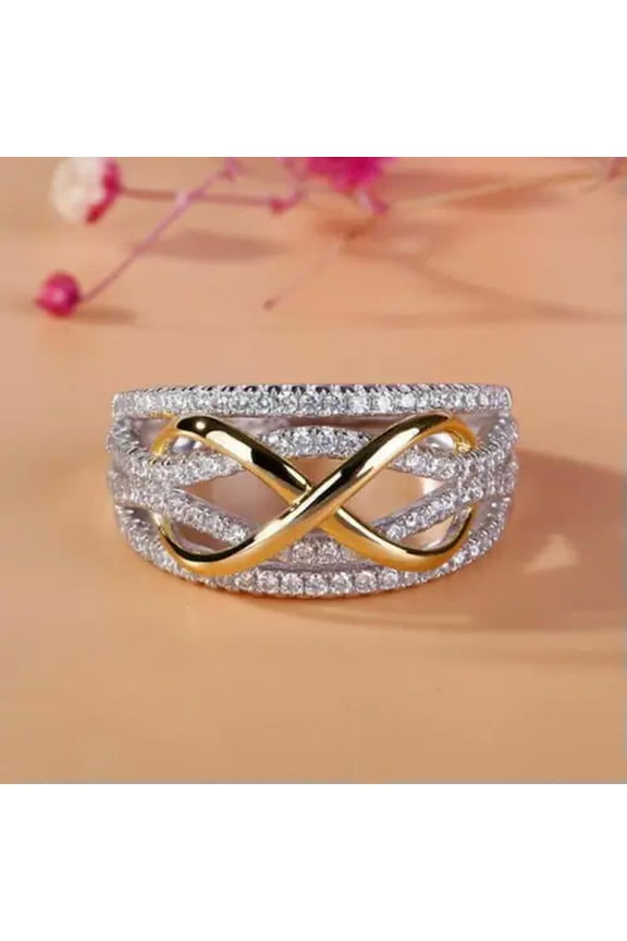 Women Silver Plated Infinity Bow Rhinestone Rings Two Tone Delicate Jewelry for Party-01#-6