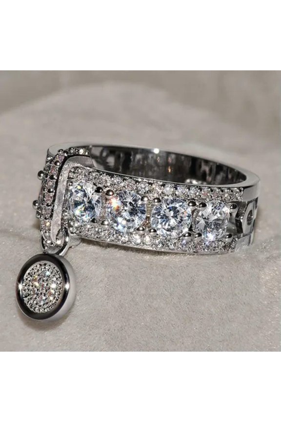 Women Silver White Topaz Band Ring Wedding Proposal Sparking Party Rings Gifts-9-Silver