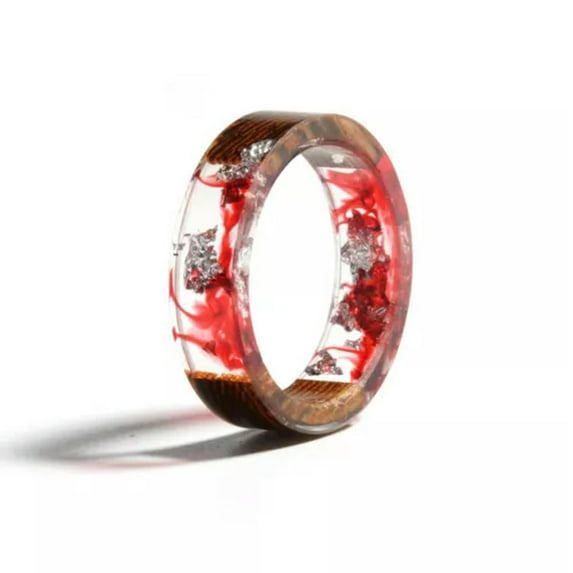 K-KED Women Wood Resin Ring Resin Dried Flower Love Rings Handmade Wedding Delicate Jewelry 1Pc-C-17mm