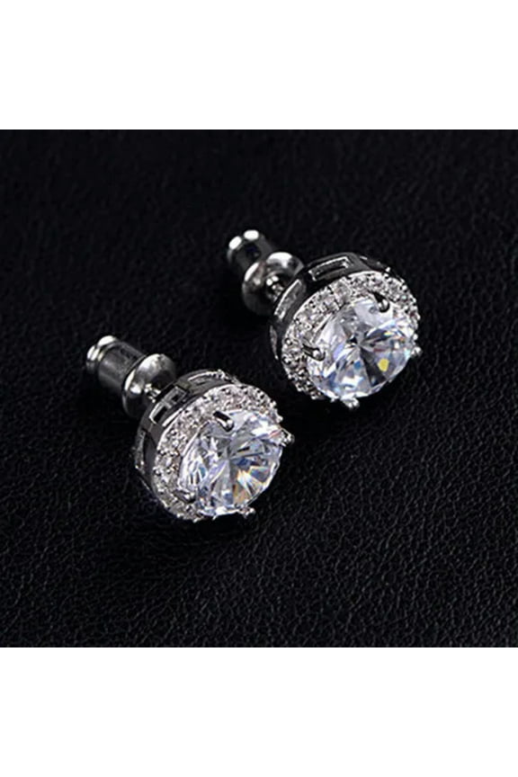 Women's 18K White Gold Plated Crystal Zircon Inlaid Ear Stud Earrings Jewelry