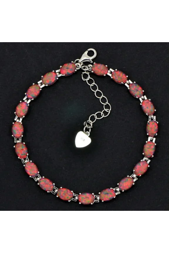 Women's Bracelet Amazing Sterling Silver Dipped Oval White Opal Tennis Bracelet-Coffee