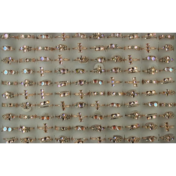 K-KED Women's Delicate Jewelry Wholesale Lots 32pcs Rhinestone Mixed Style Rose Gold P Rings