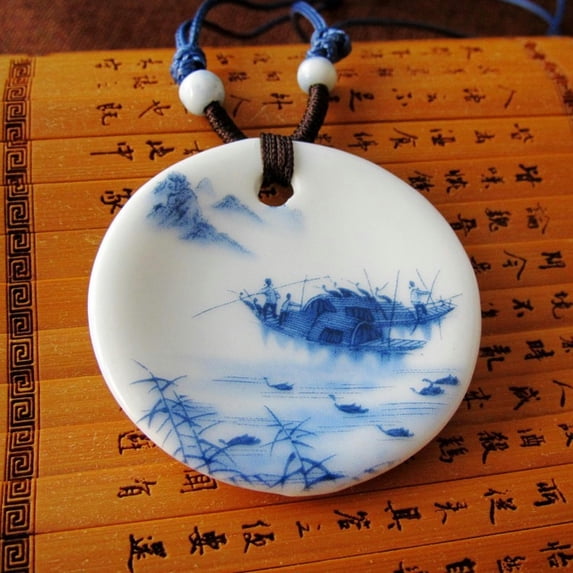 K-KED Women's Ethnic Blue and White Porcelain Necklace Pendant Sweater Chain-04