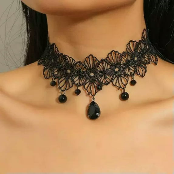 K-KED Women's Fashion Delicate Jewelry Black Boho Gothic Lace Collar Statement Necklace