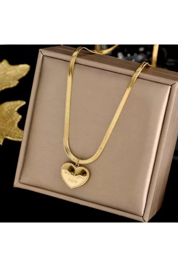 Women's Fashion Delicate Jewelry Gold Heart Love You More Pendant Necklace