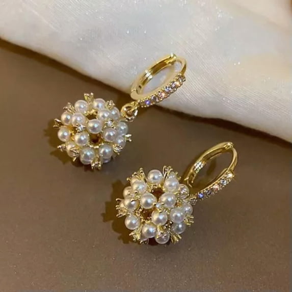 K-KED Women's Fashion Gold Plated Pearl Hoop Earrings Drop Dangle Zircon Delicate Jewelry Gift-default
