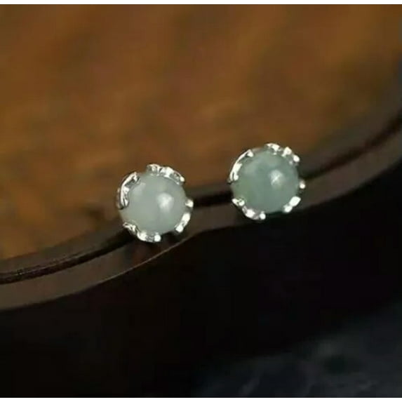 K-KED Women's Natural 6Mm Jade Heart Shaped Earrings 925 Sterling Silver-default