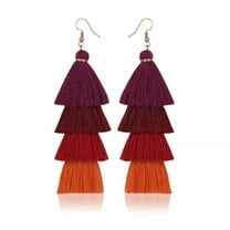 K-KED Women's Vintage Bohemian Long String Drop Dangle Earrings Tassels Delicate Jewelry -Dark Red