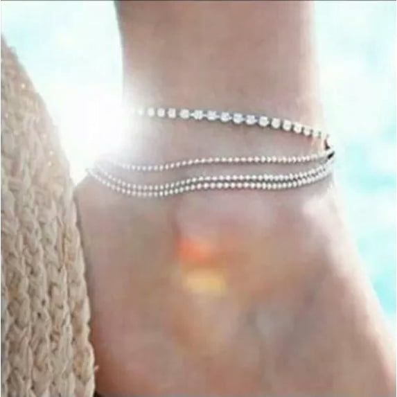 K-KED Womens Fashion Delicate Jewelry Anklet Silver Color Multi Layer Ankle Bracelet