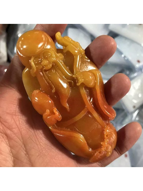 Yellow Dragon Jade Longevity Star Handheld Piece of Fu Lu Shou Men's and Women's