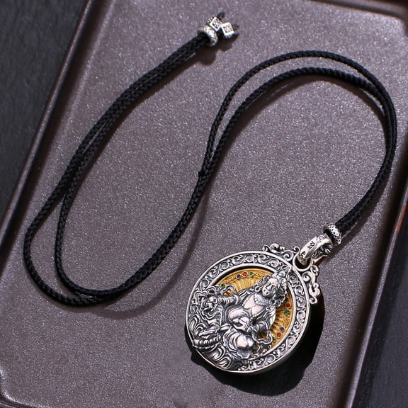 K-KED Yellow God of Wealth Pendant Om Mani Padme Hum Men's Necklace for Men and Women-A