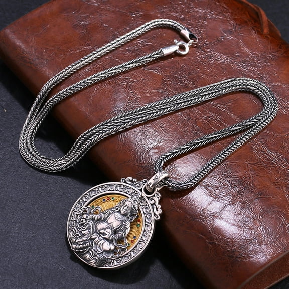 K-KED Yellow God of Wealth Pendant Om Mani Padme Hum Men's Necklace for Men and Women-B