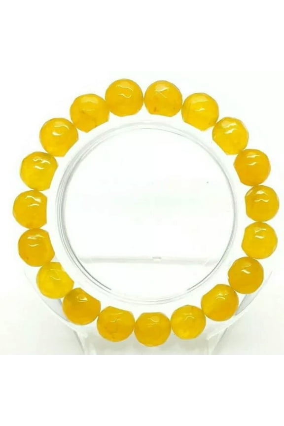 Yellow Jade Faceted Round Gemstone Beads Stretch Healing Energy Bracelet -10 mm