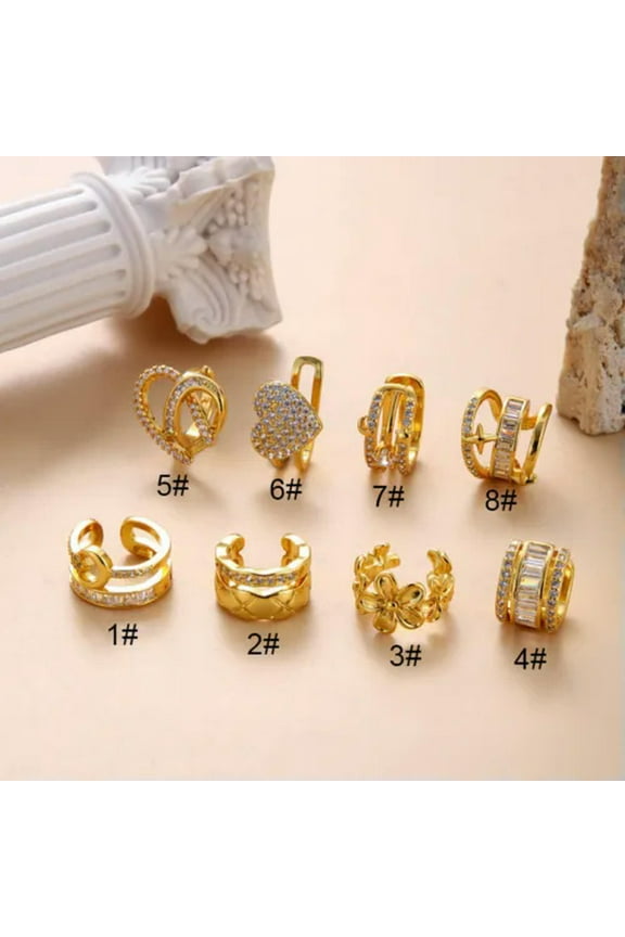 Zircon Heart Ear Cuff Non Piercing Clip on Earrings Hoop Tragus Helix Cartilage-Gold-6#