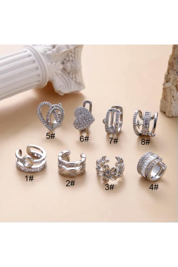 Zircon Heart Ear Cuff Non Piercing Clip on Earrings Hoop Tragus Helix Cartilage-Silver-3#