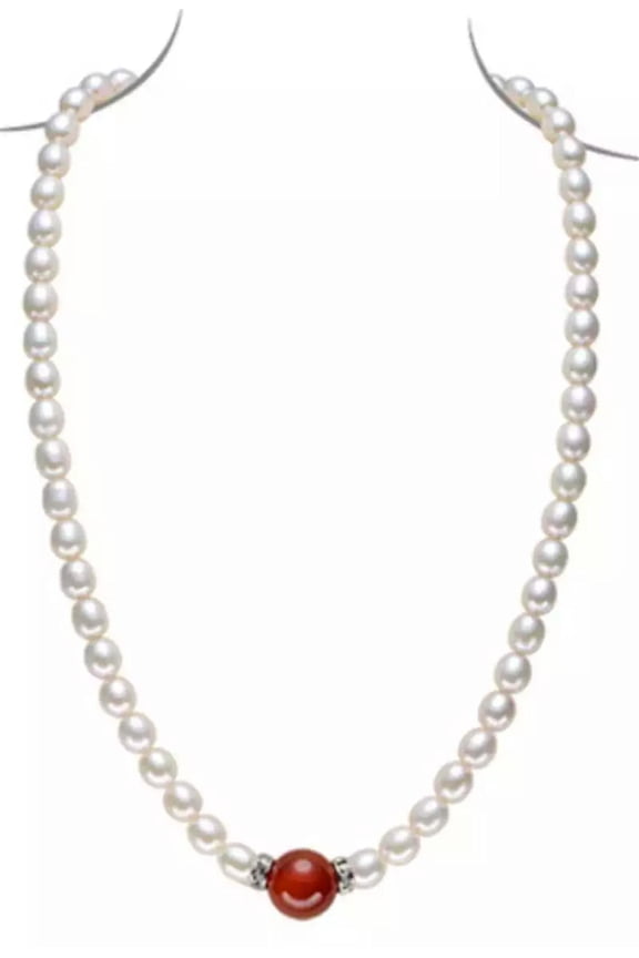 elegant 8-9mm baroque south sea white pearl red jade necklace 925s